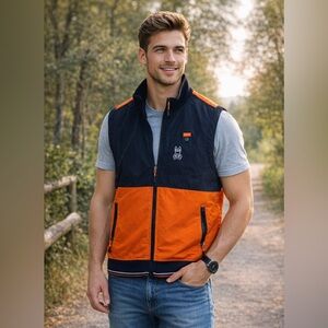 Psycho Bunny Men's Brilliant Orange Lindale Colorblock Vest Size Medium